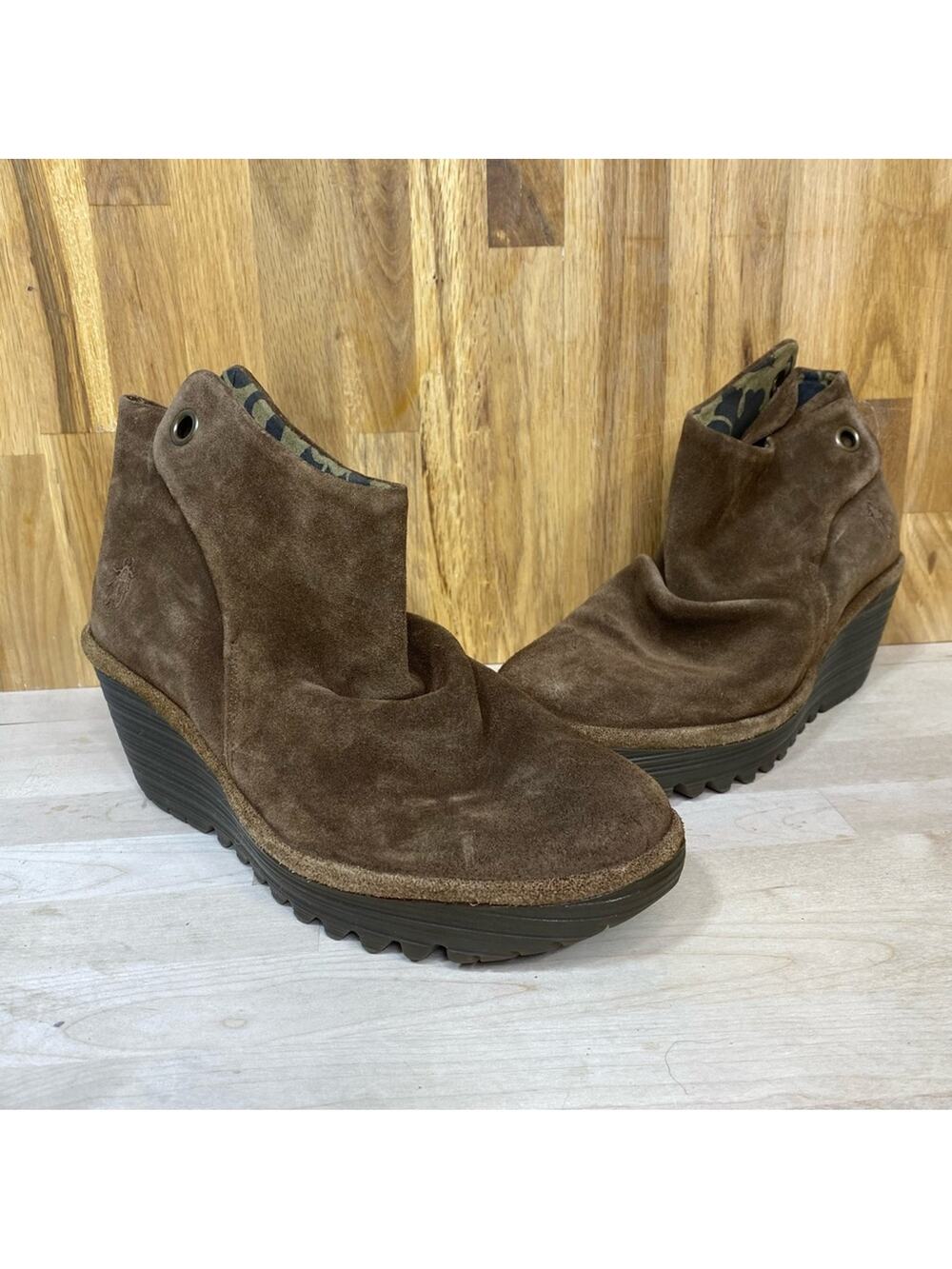 Fly London Yama Wedge Ankle Boot Brown Suede 40
